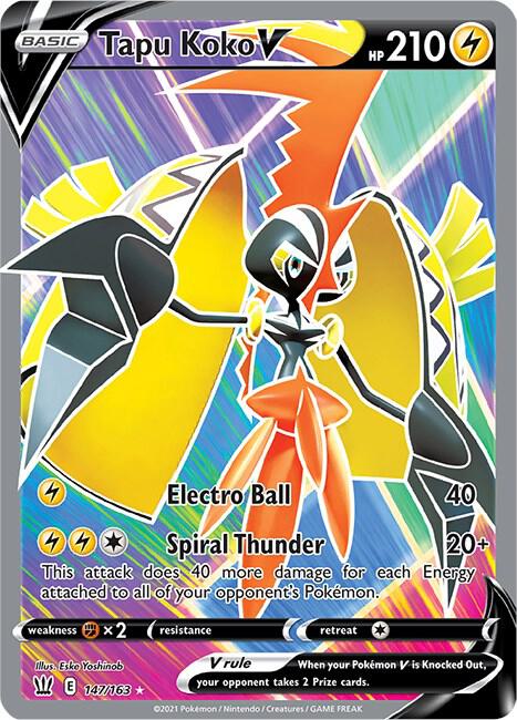 Tapu Koko V (Full Art) Ultra Rare SWSH05: Battle Styles 147/163 NM