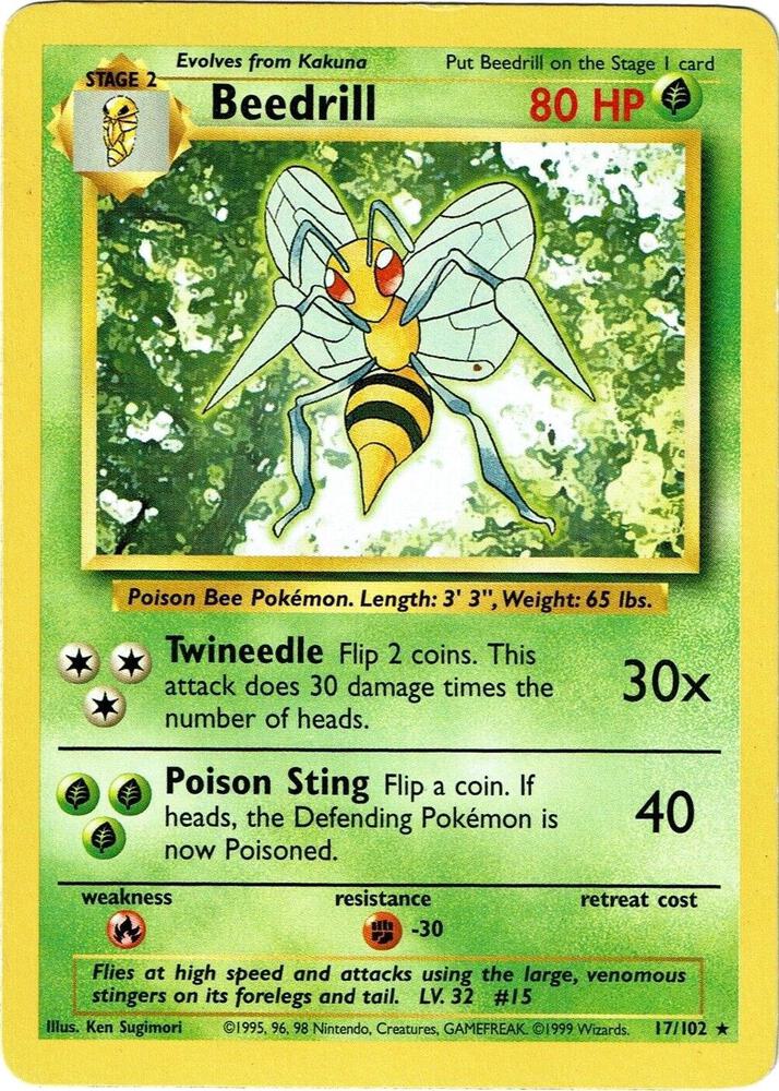 Beedrill Rare Base Set 017/102 LP