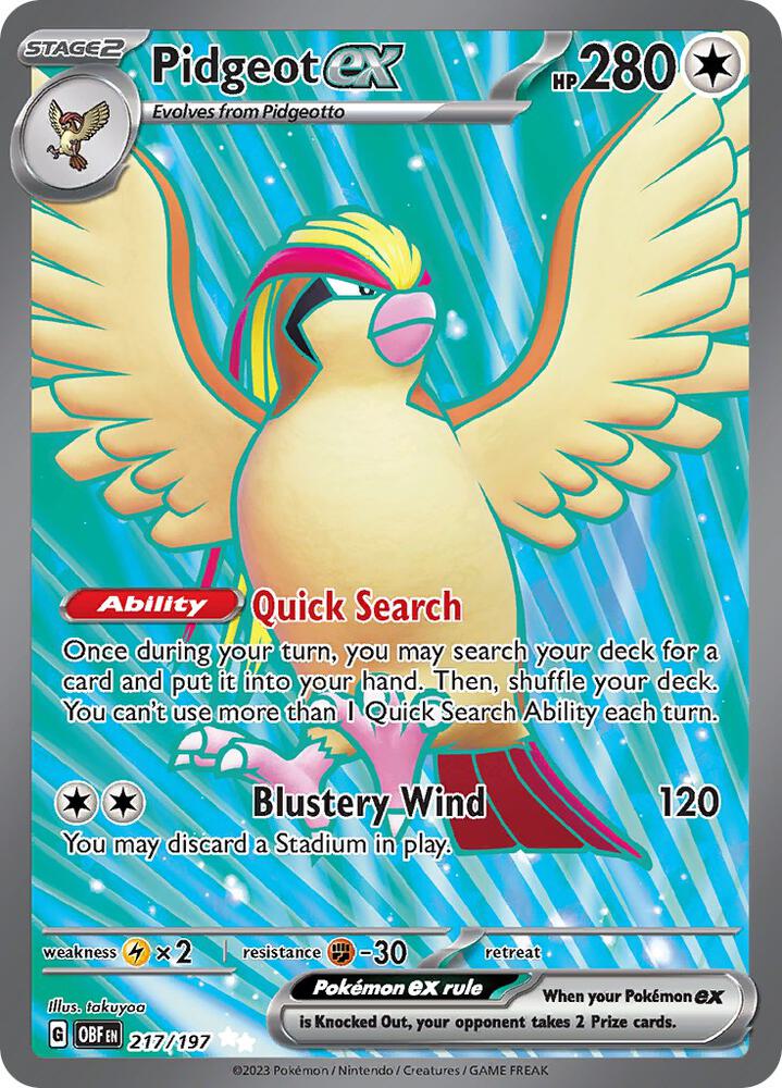 Pidgeot ex Ultra Rare SV03: Obsidian Flames 217/197 NM