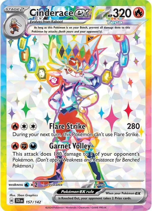 Cinderace ex Ultra Rare SV07: Stellar Crown 157/142 NM