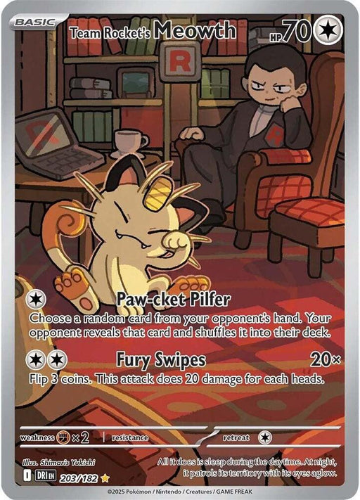 Team Rocket's Meowth Illustration Rare SV10: Destined Rivals 203/182 NM