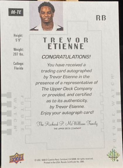2008 Upper Deck SP Authentic Trevor Etienne Future Watch Autograph /299 – 292/299