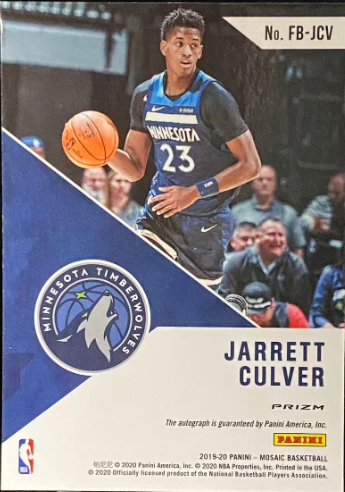 2019-20 Panini Mosaic Fast Break Jarrett Culver Rookie Autograph – FB-JCV