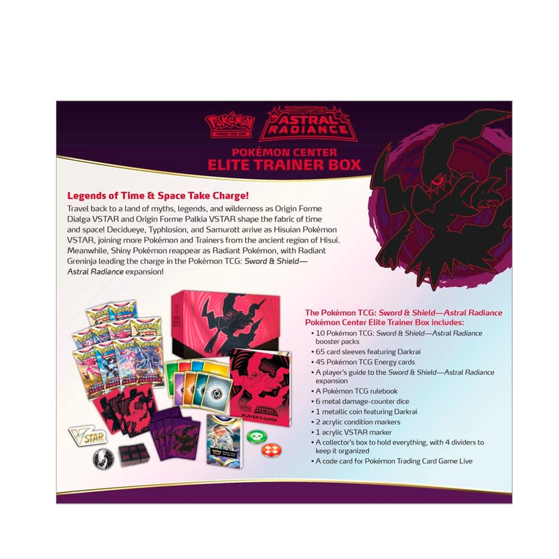 Pokémon Center Elite Trainer Box packaging with text and graphics on a white background