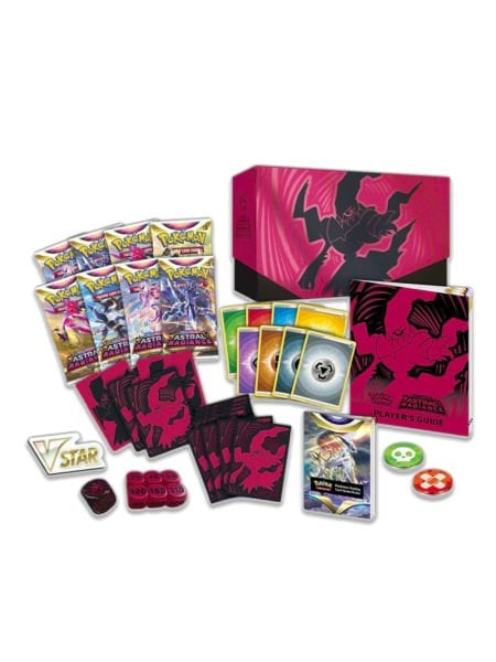 Pokémon trading card game products including cards, booster packs, and stickers on a white background