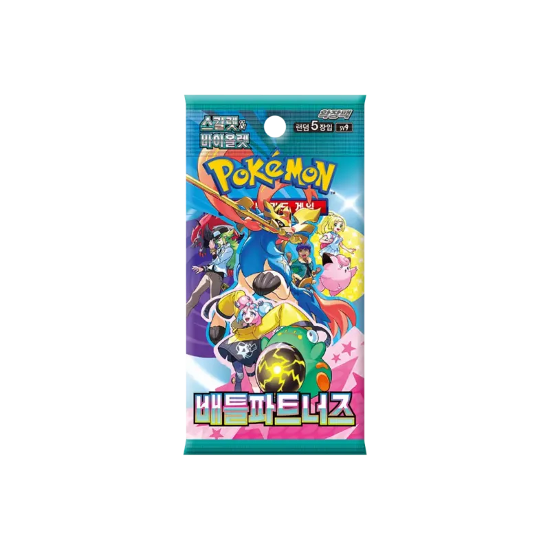 Pokémon trading card game pack with colorful characters on a white background