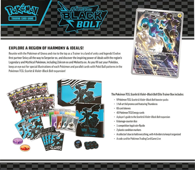 Pokémon trading card game packaging with cards and accessories on a checkered background
