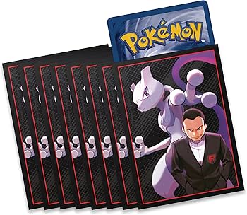 Pokémon trading cards with Mewtwo and a trainer on a white background