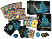 Collection of Pokémon trading cards and accessories on a white background