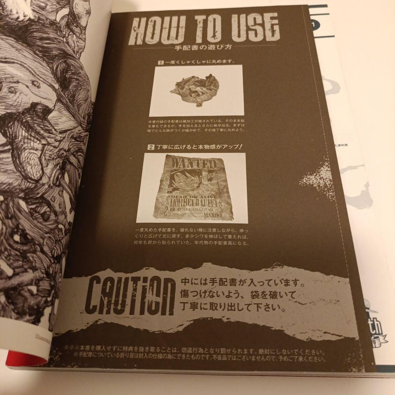 Book with instructions and a caution label on a white background