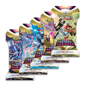 Pokémon trading card game packs including 'Astral Radiance' on a white background