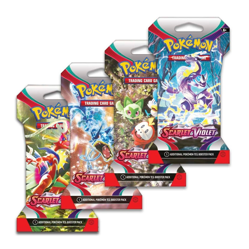 Three packs of Pokémon Trading Card Game Scarlet & Violet on a white background