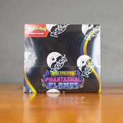 Pokémon trading card game pack on a wooden surface with a gray background