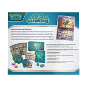 Pokémon trading card game packaging with cards and accessories on a white background