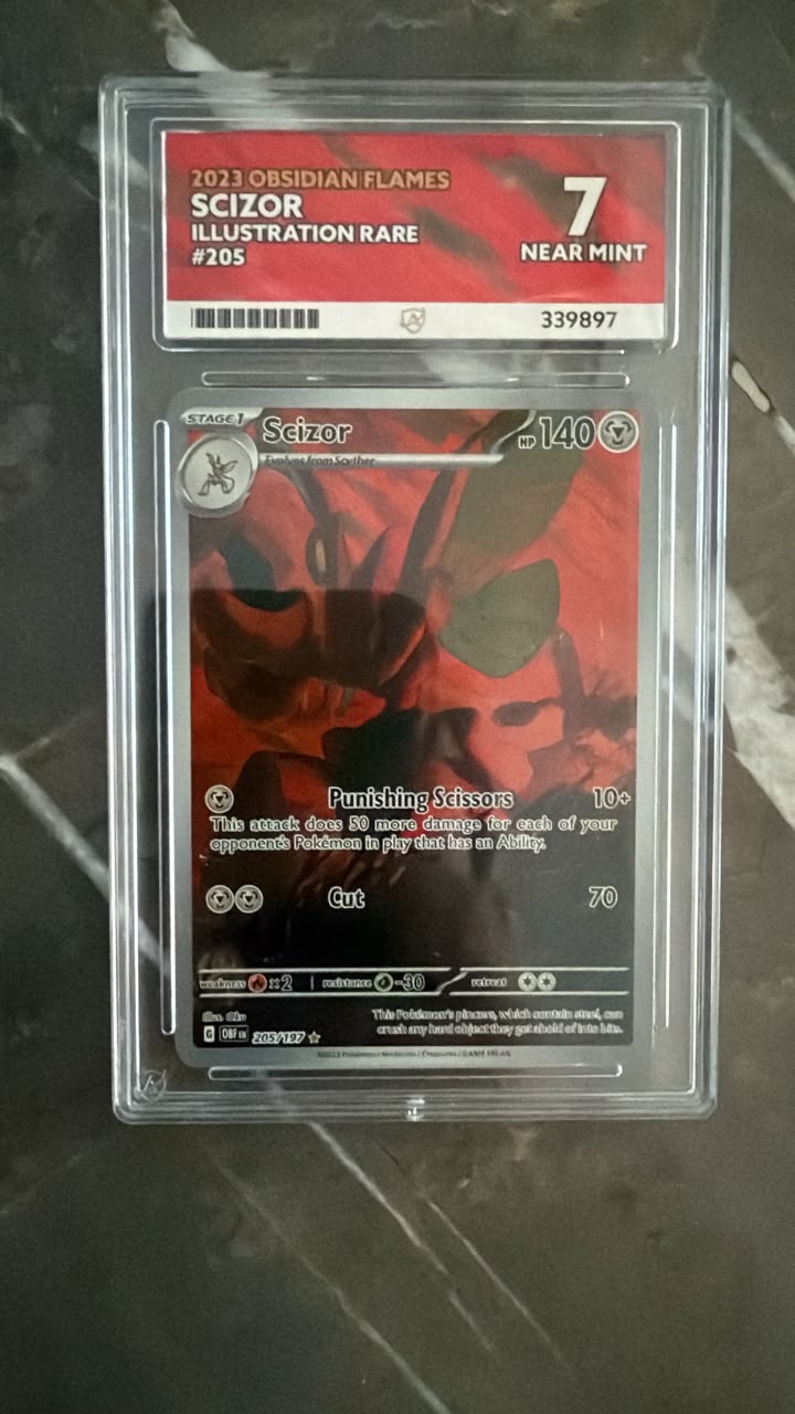 2023 Pokémon Obsidian Flames Scizor Illustration Rare #205/197 – ACE Graded 7