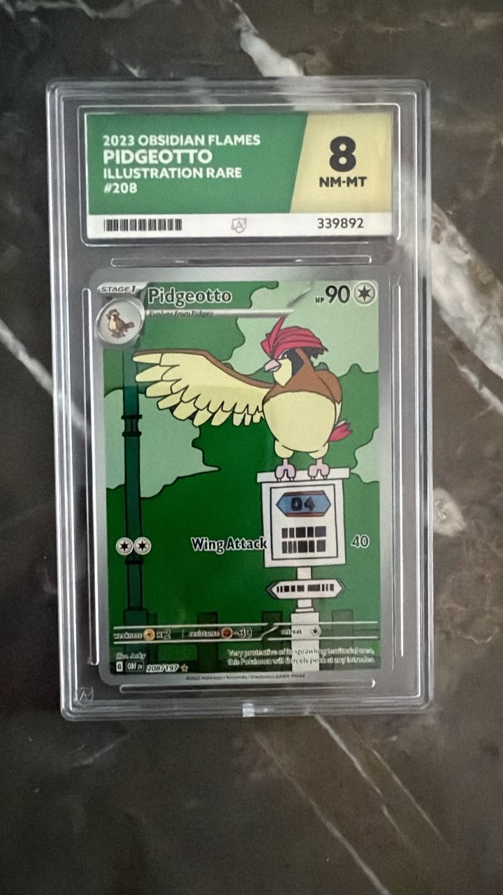 2023 Pokémon Obsidian Flames Pidgeotto Illustration Rare #208/197 – ACE Graded NM-MT 8