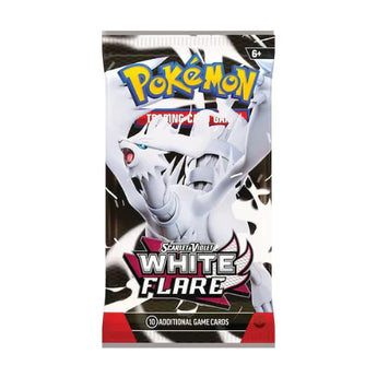Pokémon trading card game pack featuring White Flare on a white background