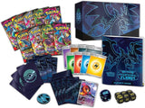 Pokémon trading card game set with cards, box, and accessories on a white background