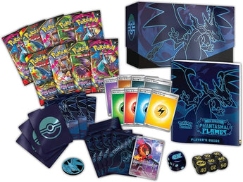 Pokémon trading card game set with cards, box, and accessories on a white background