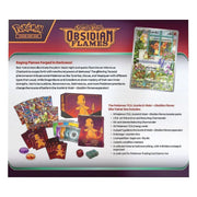 Pokémon Scarlet & Violet Obsidian Flames trading card game packaging with cards and text.