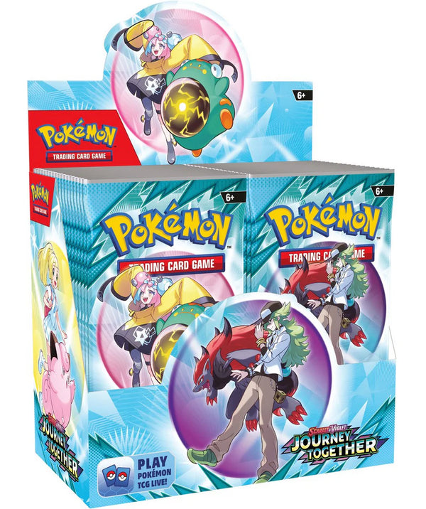 Pokémon trading card game packaging with character illustrations on a white background