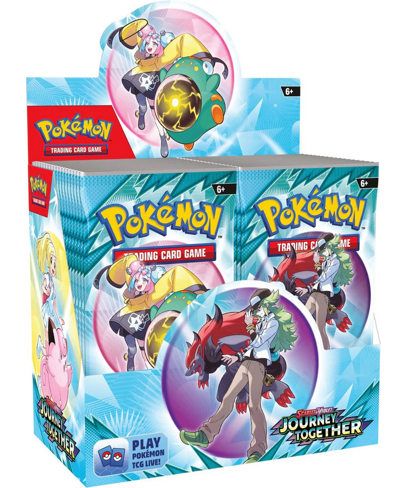 Pokémon trading card game packaging with character illustrations on a white background