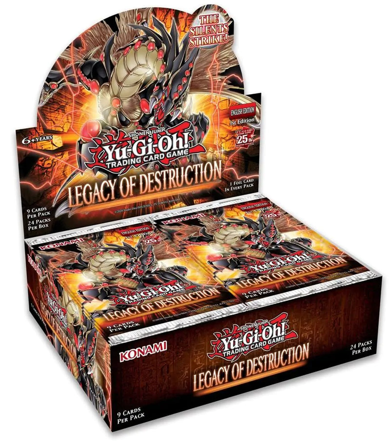 Yu-Gi-Oh! Trading Card Game box with 'Legacy of Destruction' theme on a white background